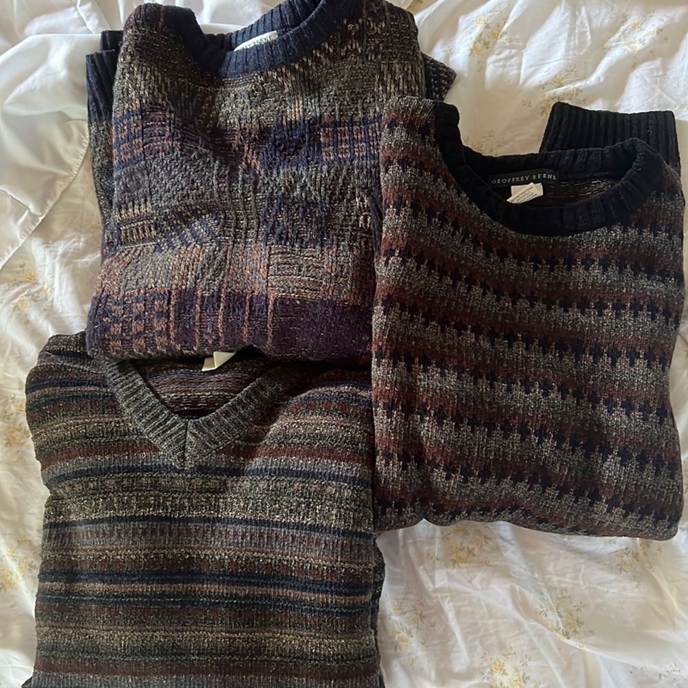 bundle of 3 dark patterned big chunky grandpa sweaters